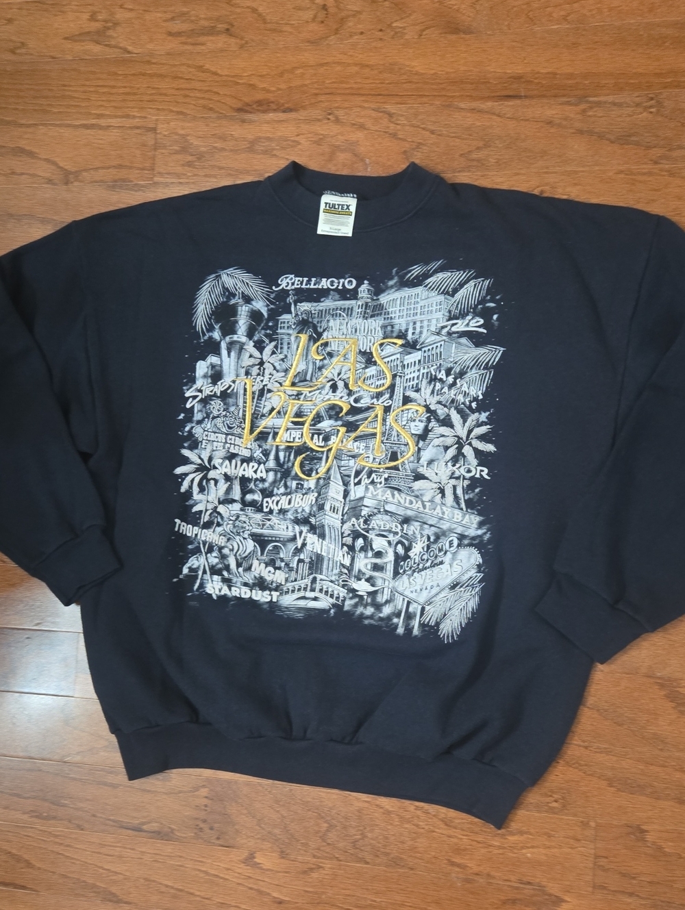 Tultex Vintage Black Crewneck Sweatshirt with White and Gold Las Vegas Graphic